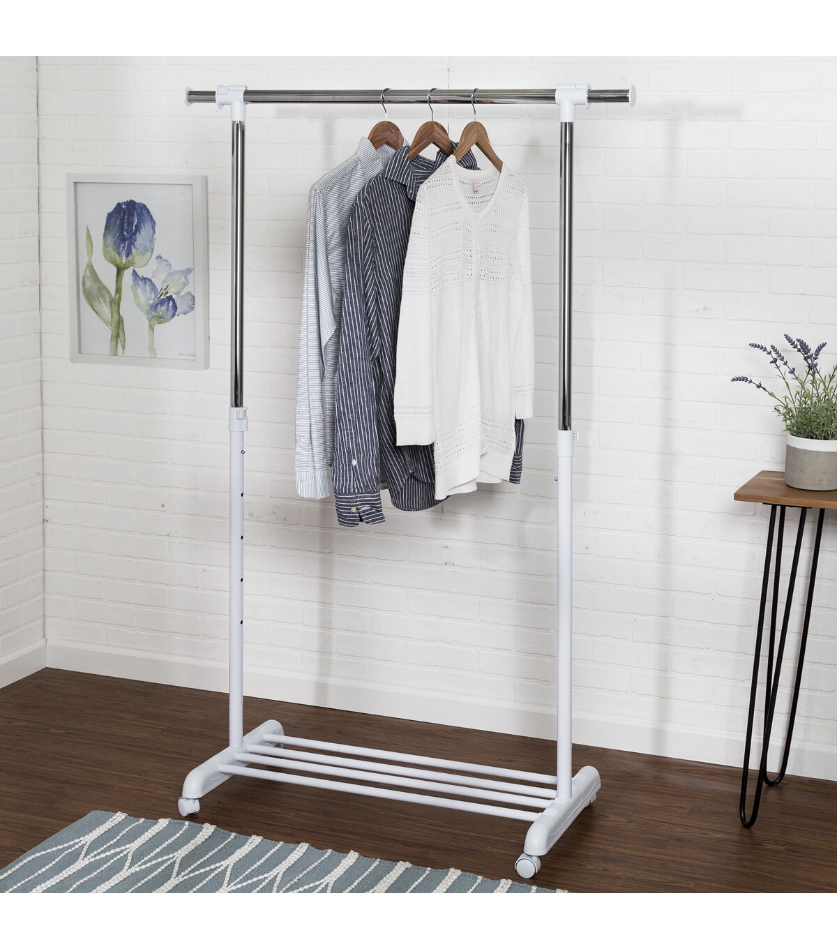 Honey Can Do 48 x 63 Chrome & White Adjustable Rolling Clothes Rack