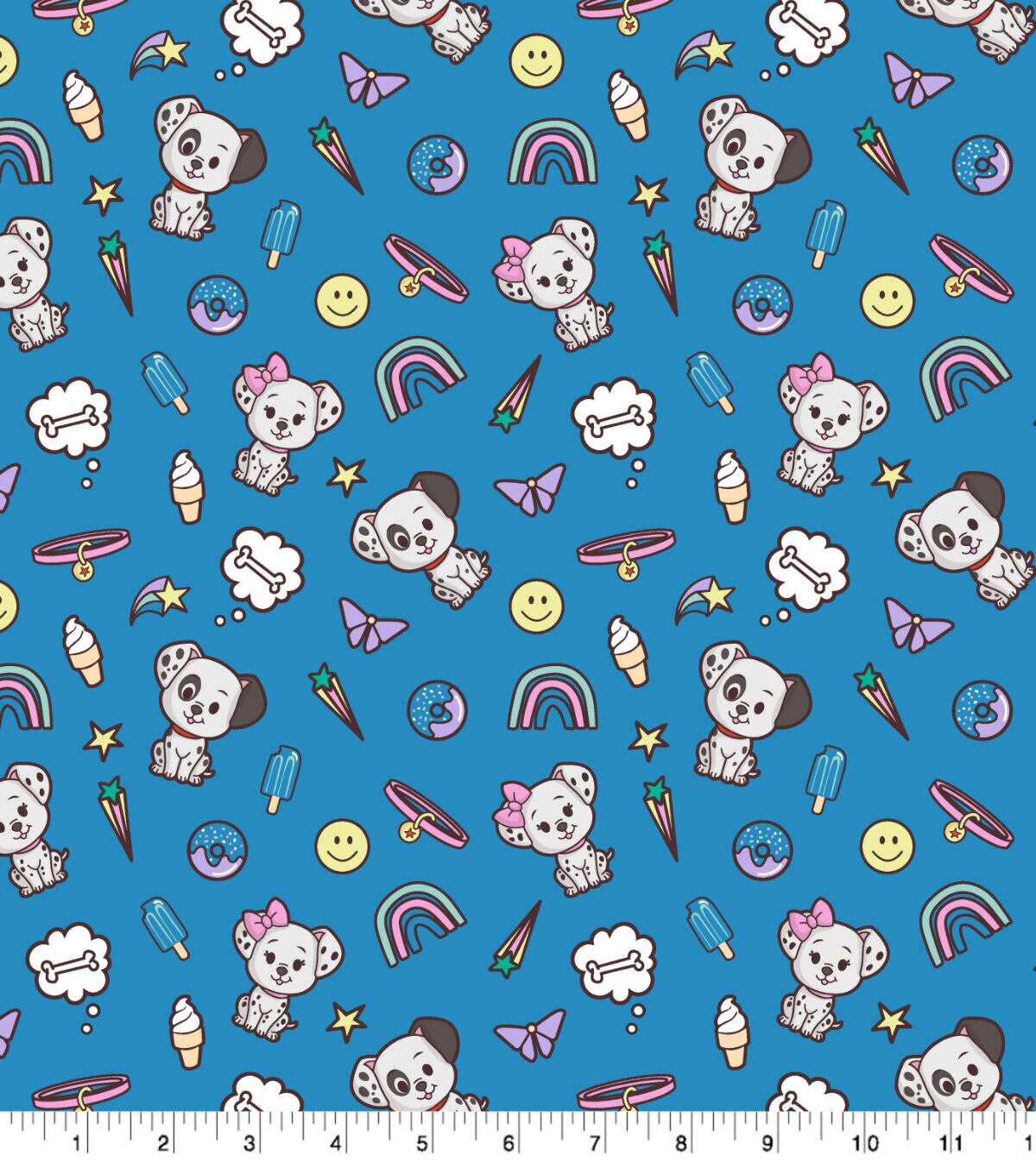 Disney Cute Dalmatians on Blue Cotton Fabric