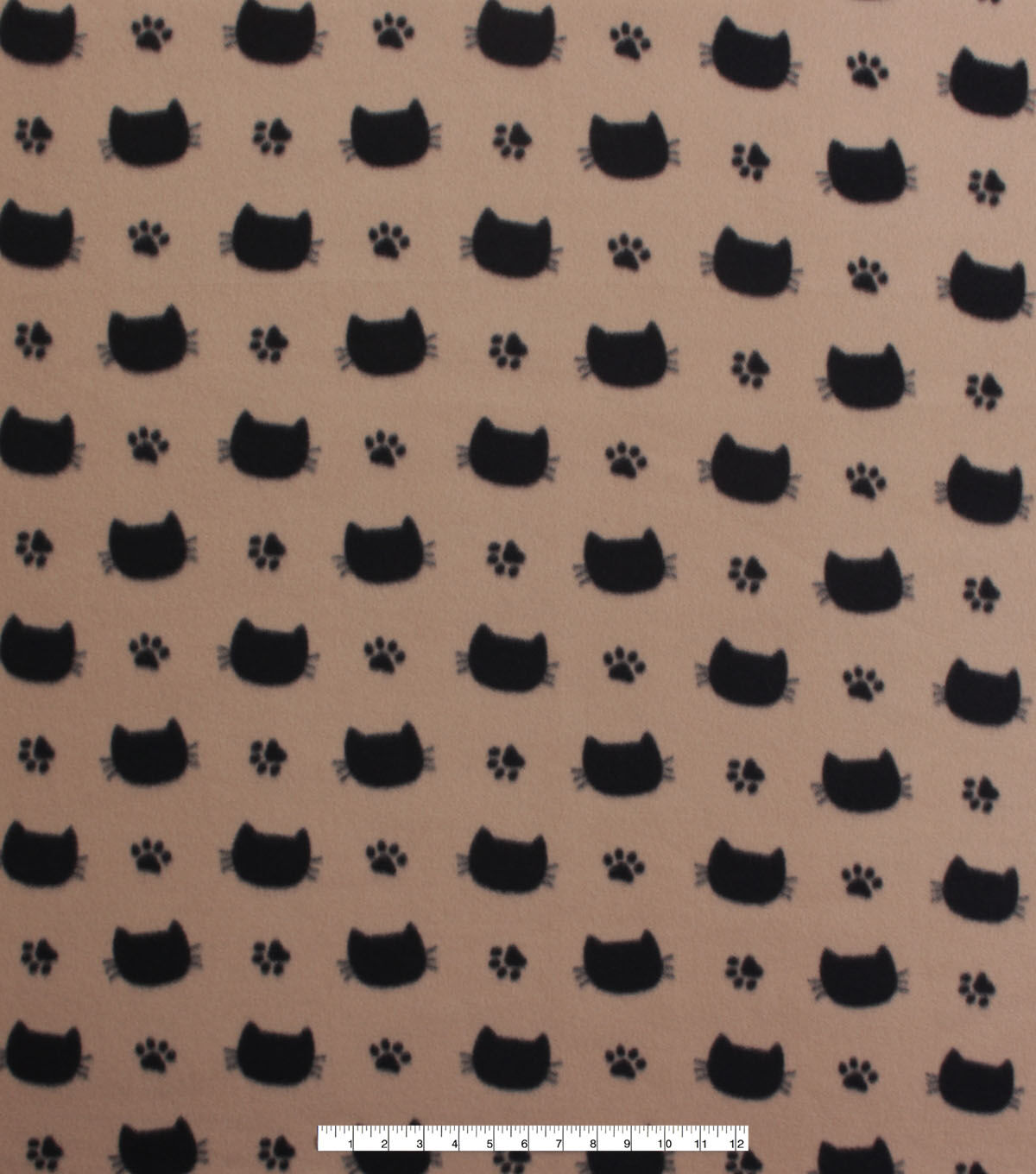 Cat Face Silhouettes on Brown Blizzard Fleece Fabric
