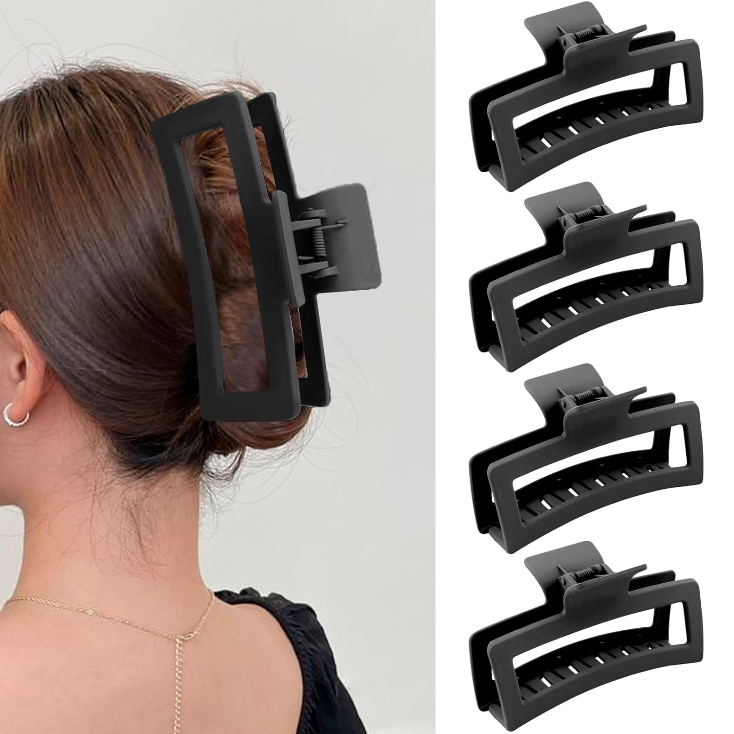 ZYTJ 5 Inche Extra Large Claw Clips for Thick Hair and Long Hair, 4 Pack Xl Jumbo Claw clips, Oversized Matte Non-slip Rectangle Hair Clips for Women, Big Strong Hold Jaw Clip,Neutral Color
