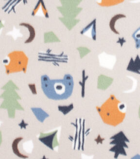 Bear Camping Icons Tossed Blizzard Fleece Fabric
