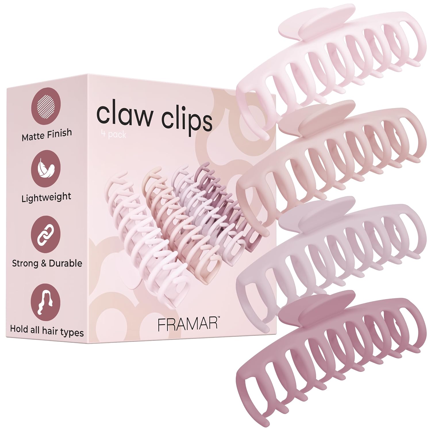 FRAMAR Extra Large Claw Clips For Thick Hair – Hair Claws Pack, Large Hair Clips For Thick Hair, Claw Clip Pack, Hairclips, Hairclips. For Women, Ganchos Para El Cabello – Non Slip Matte Finish