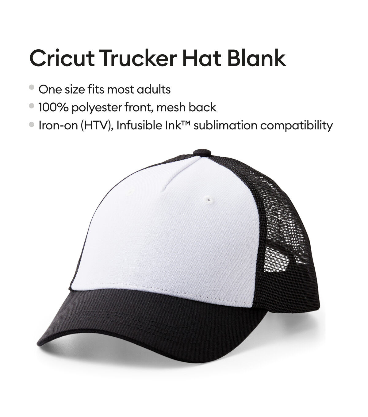 Cricut 3pk Black & White Polyester Trucker Hats With Mesh Back