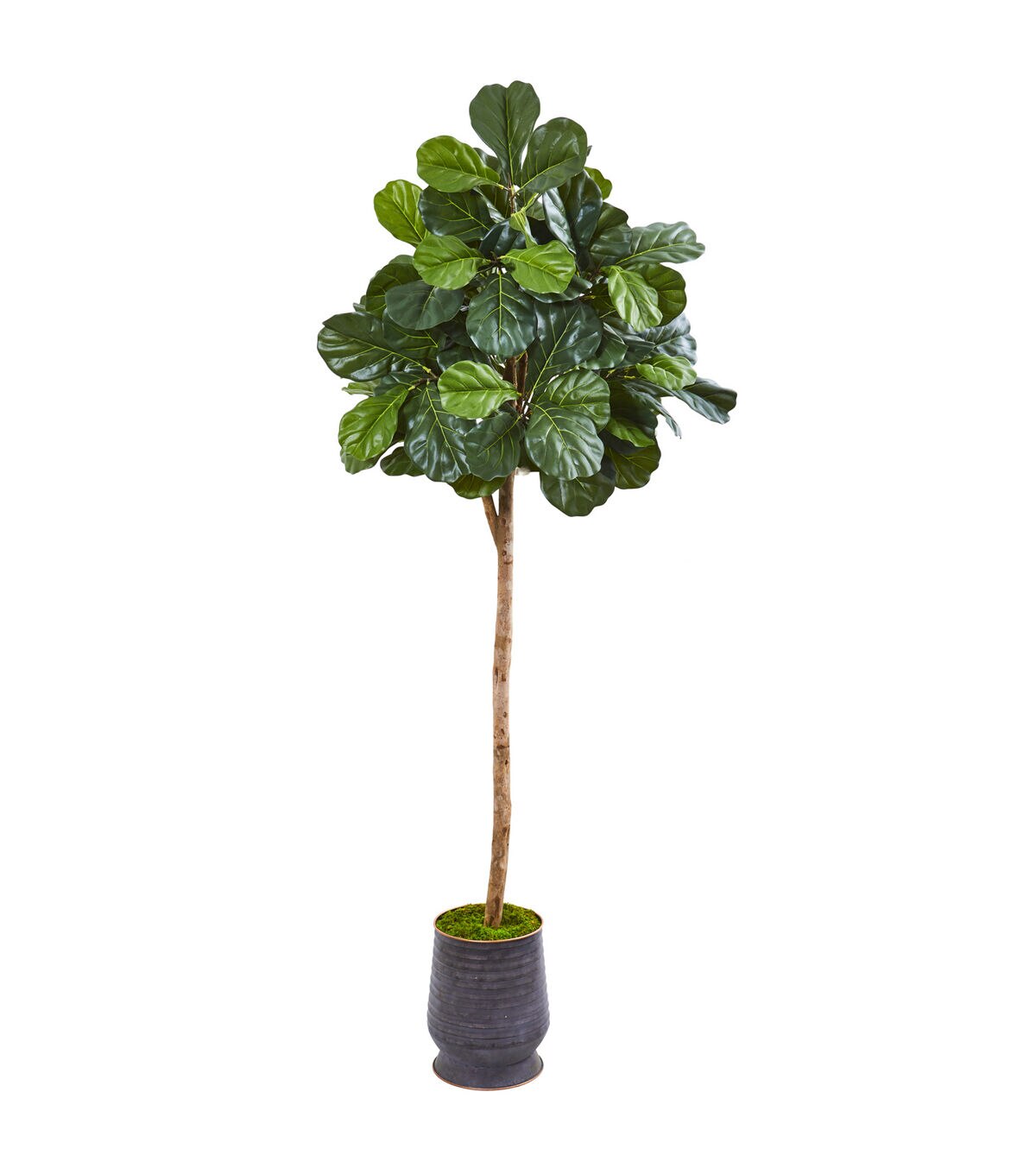 Nearly Natural 80 Fiddle Leaf Fig Tree in Ribbed Metal Planter