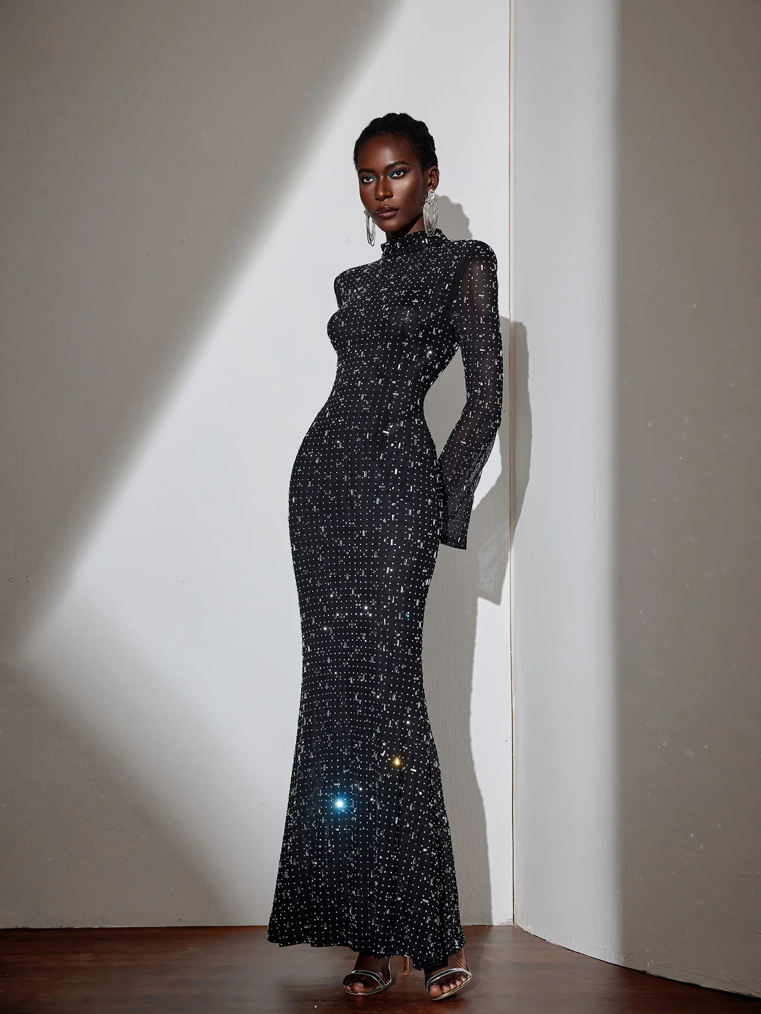 Black Evening Dress with Diamond Embellishments