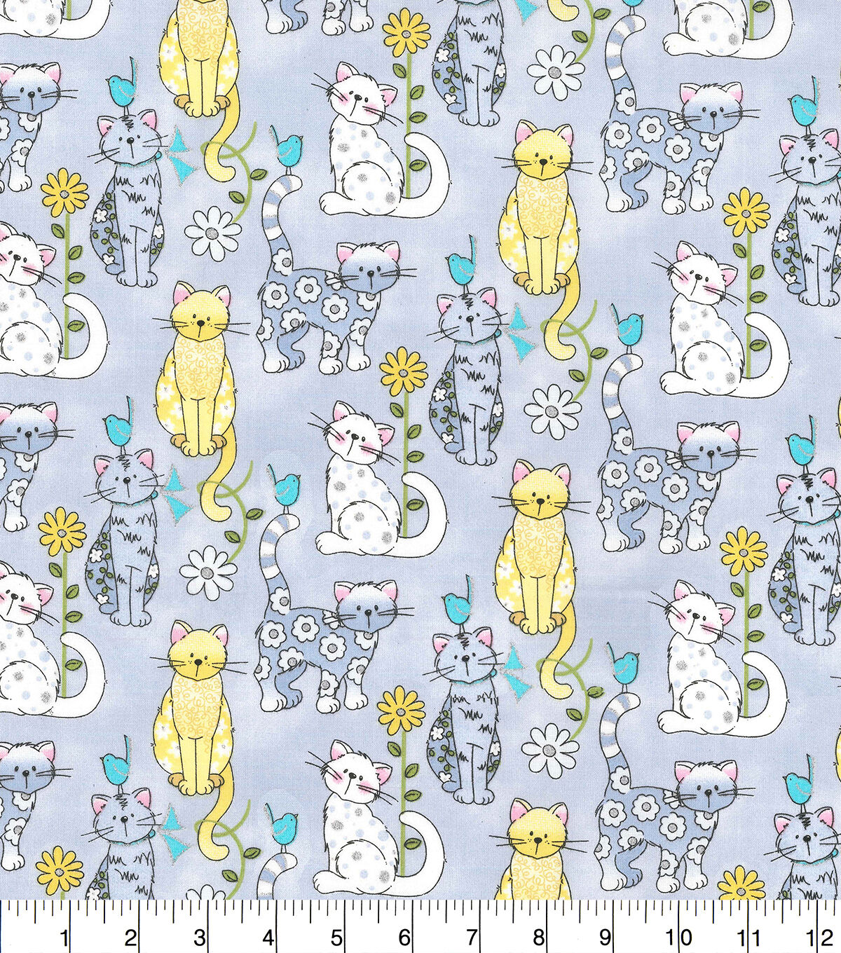 Fabric Traditions Pattern Cats Gray Novelty Glitter Cotton Fabric