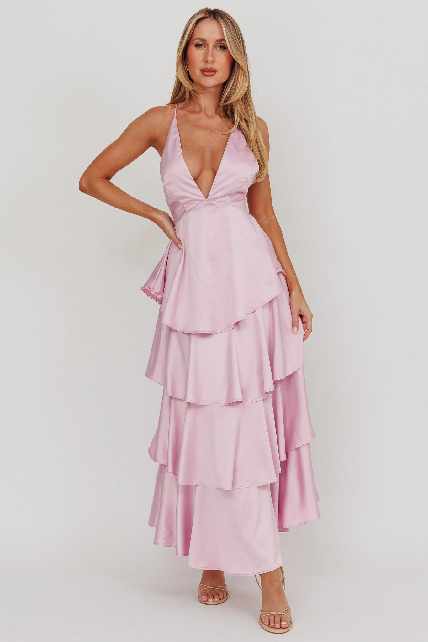 Auguste Tiered Frill Strappy Back Dress Lilac