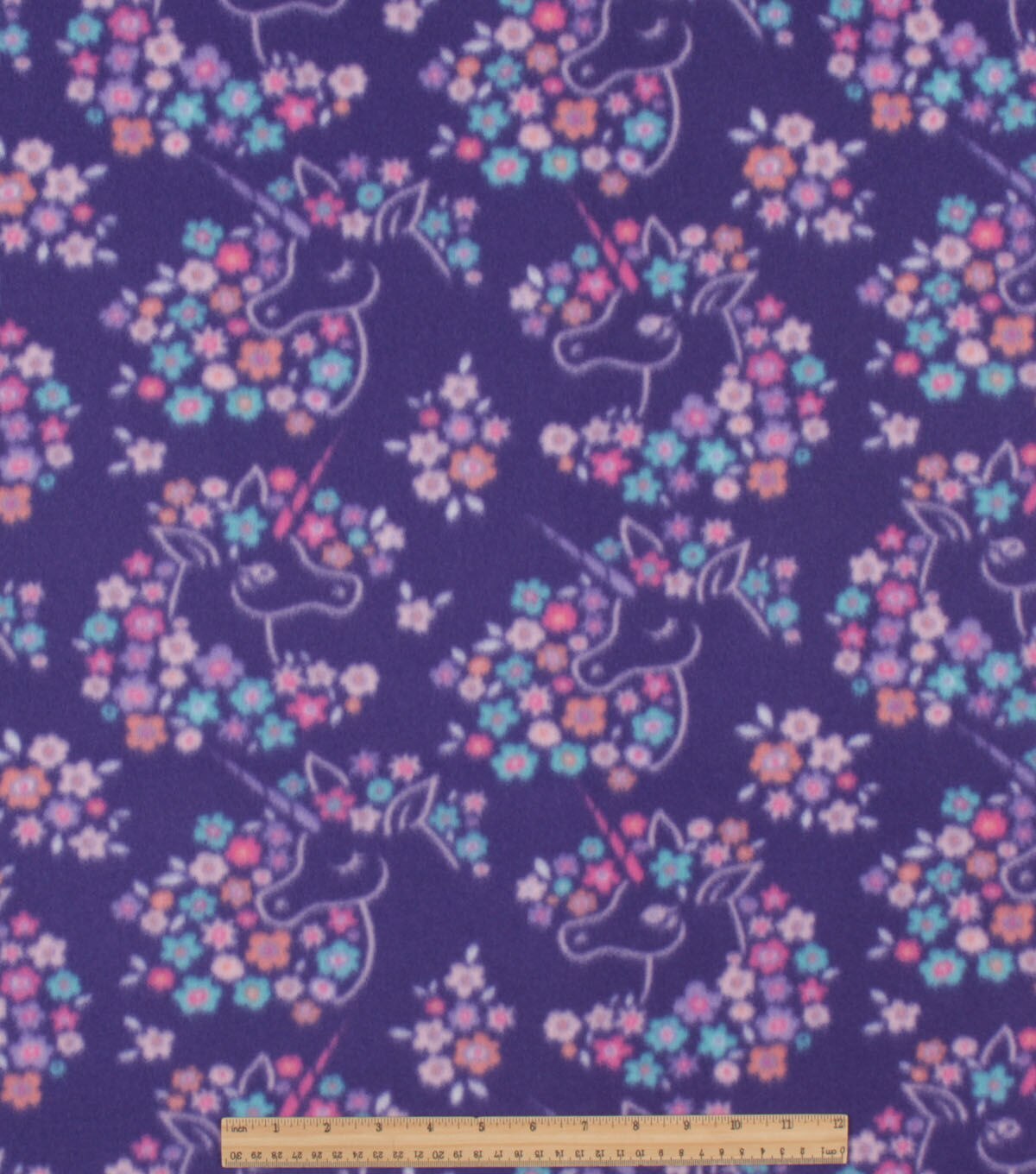 Floral Unicorns on Purple Blizzard Fleece Fabric