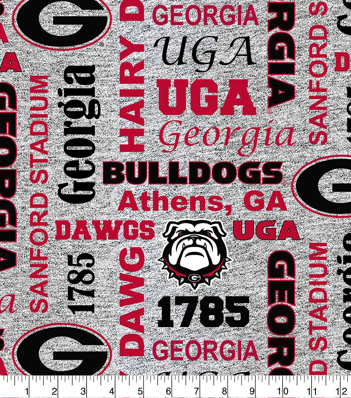 Georgia Bulldogs Fleece Fabric Heather Verbiage