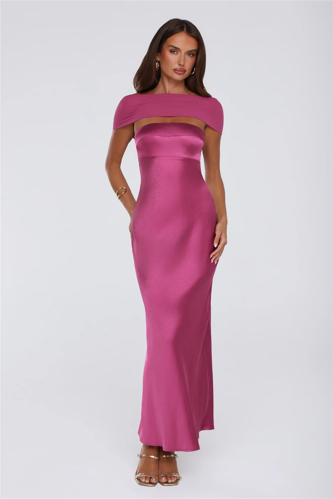 Starry Enchant Satin Strapless Maxi Dress Magenta