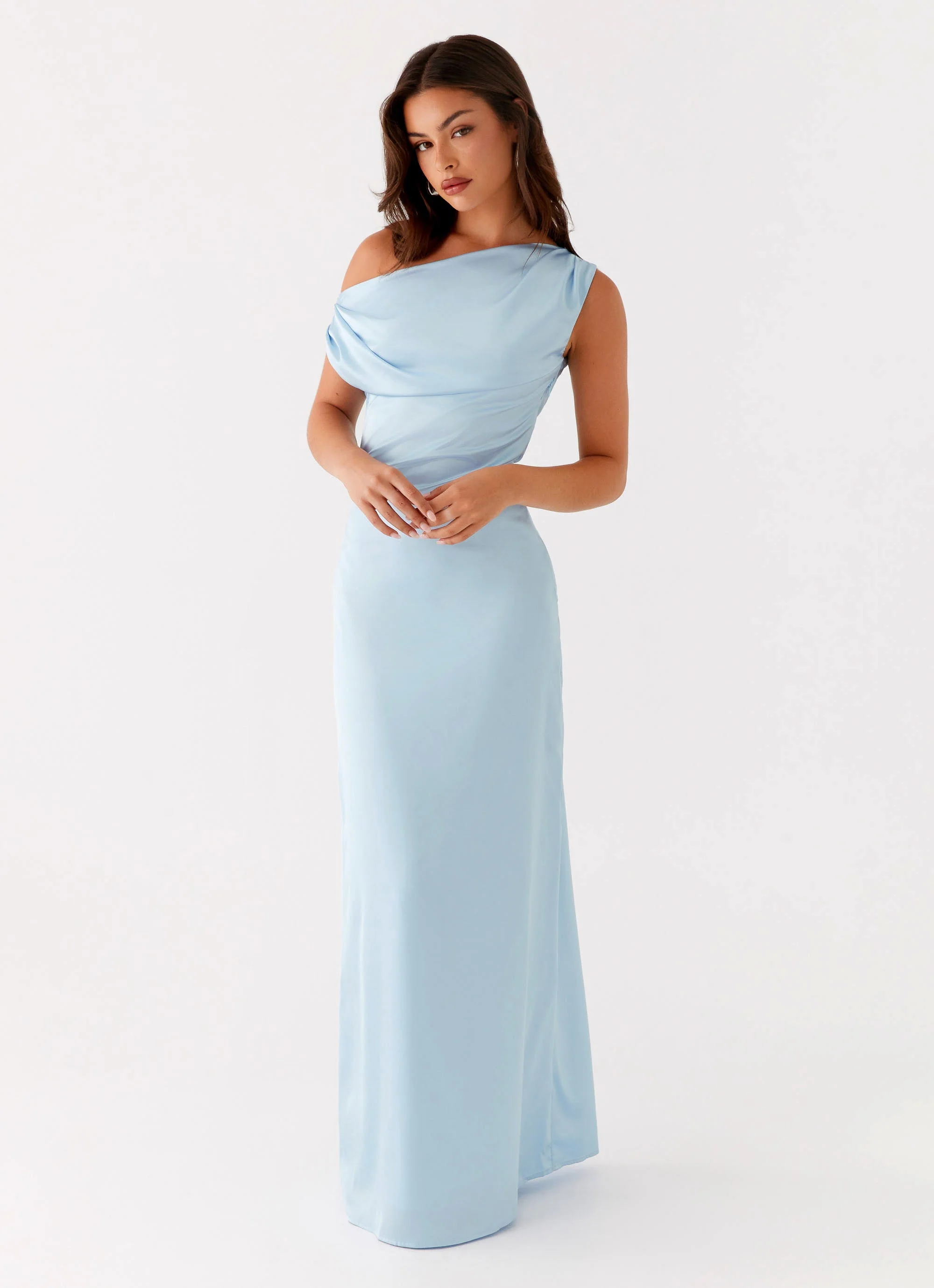 Heart Of Glass Satin Maxi Dress - Blue