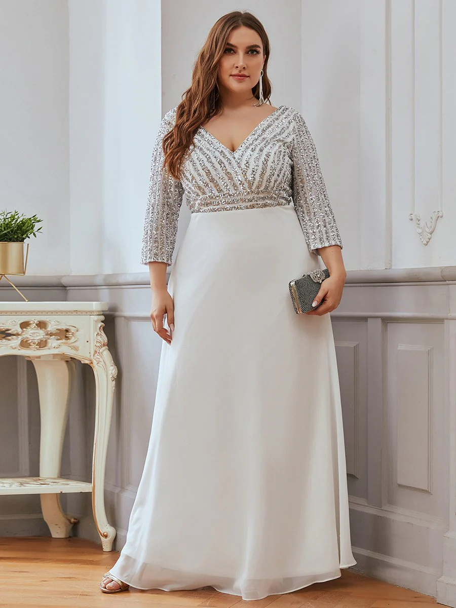 Sexy V Neck A-Line Sequin Wholesale Evening Dresses With 3/4 Sleeve