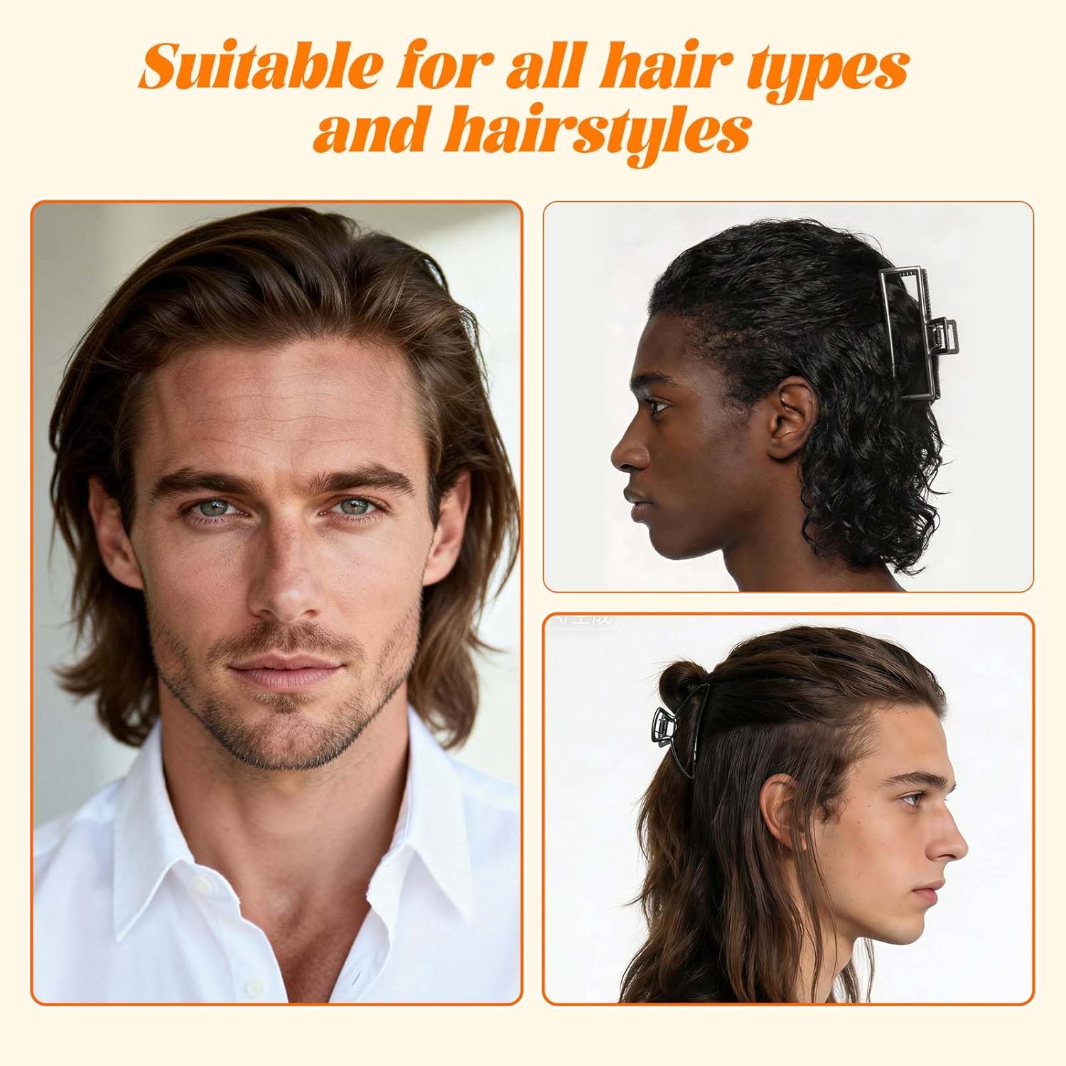 Hair Clips for Men - Mens Hair Claw for Gym, Work & Sports | Black Hair Clips for Thick or Thin Hair (3 Sizes)