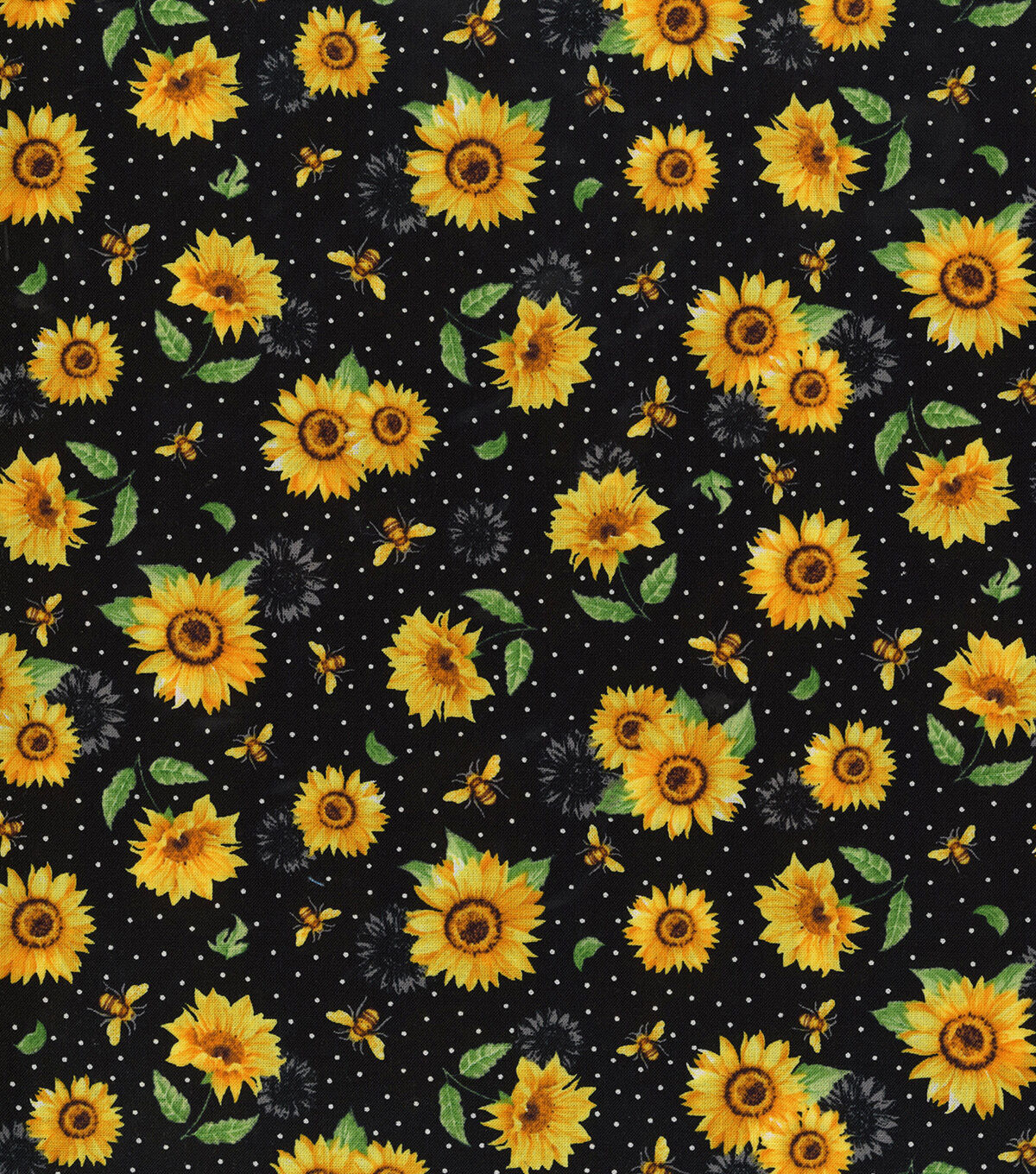Hi Fashion Sunflowers And Bees Black Premium Print Cotton Fabric