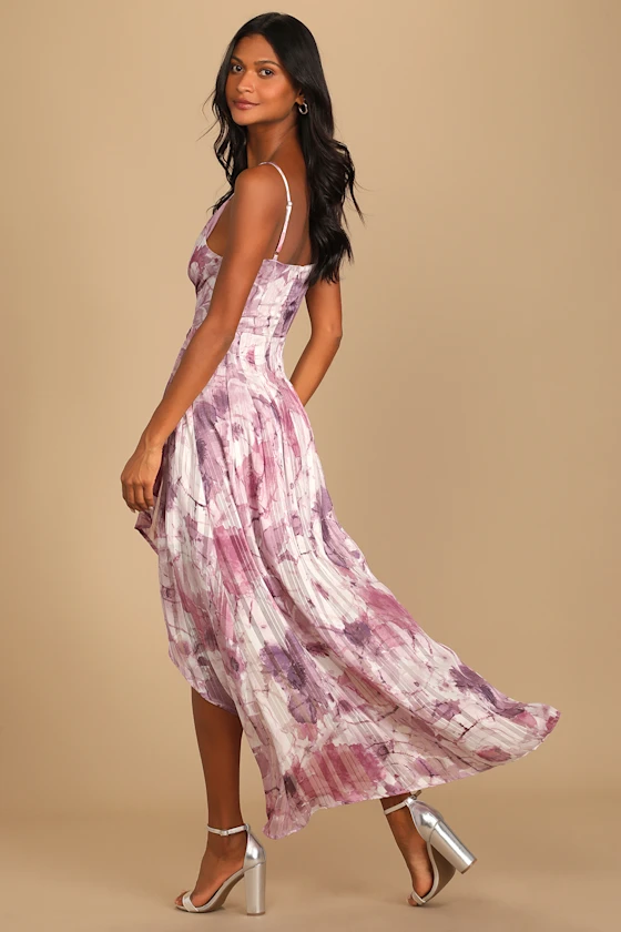 An Enchanting Dream Purple Multi Print High-Low Maxi Dress