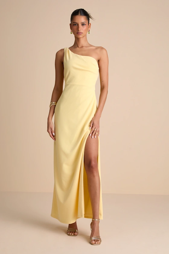 Maevyn Light Yellow Cowl Back Column Maxi Dress