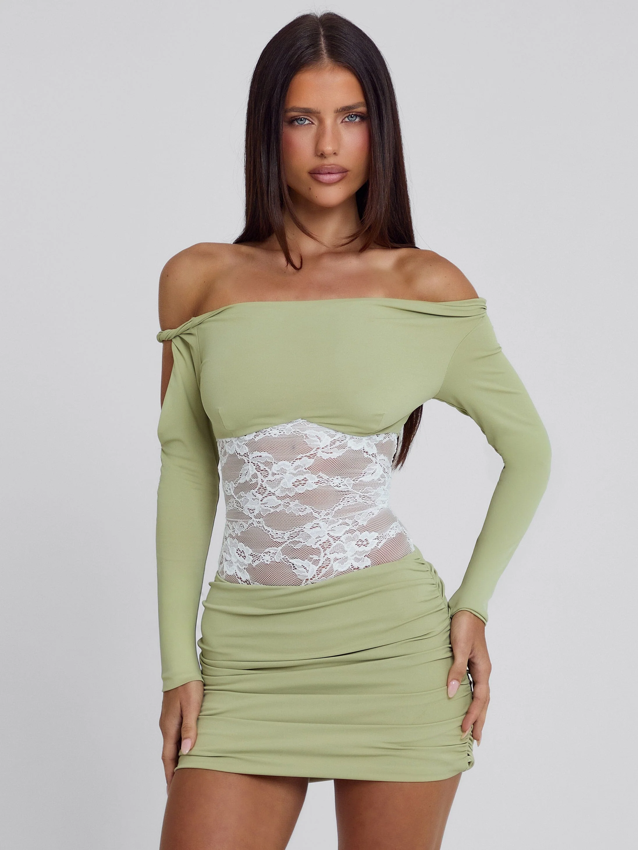 LEXA MINI DRESS GREEN WHITE