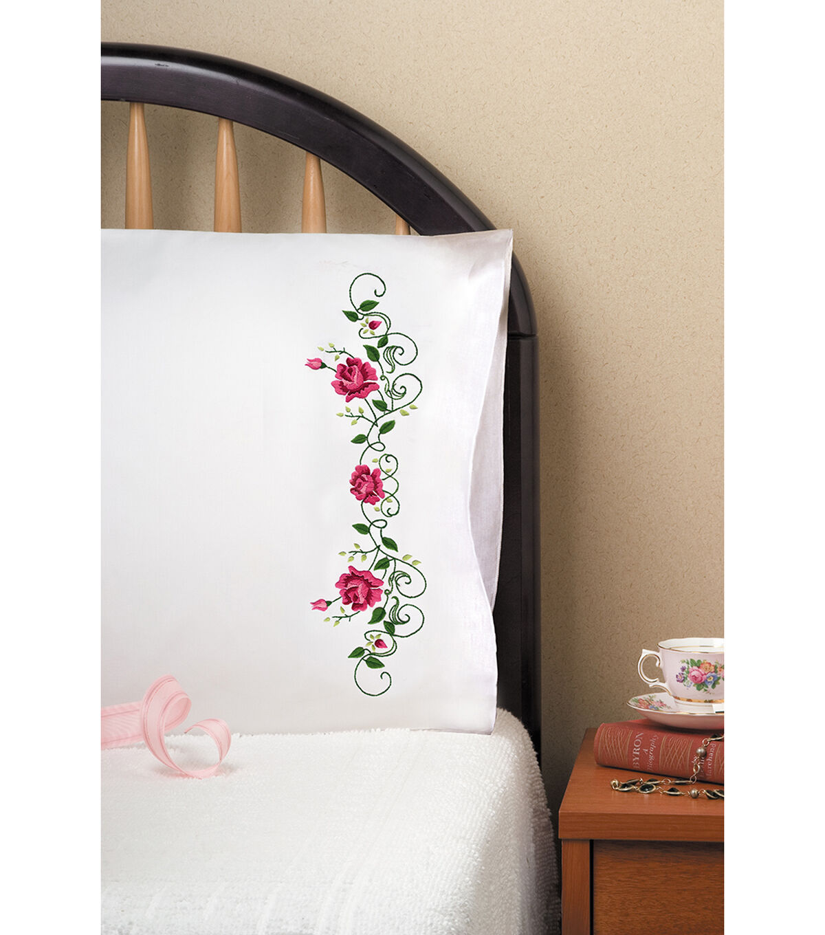 Tobin 20''x30'' Stamped for Embroidery Pillowcase Pair Rose Vine