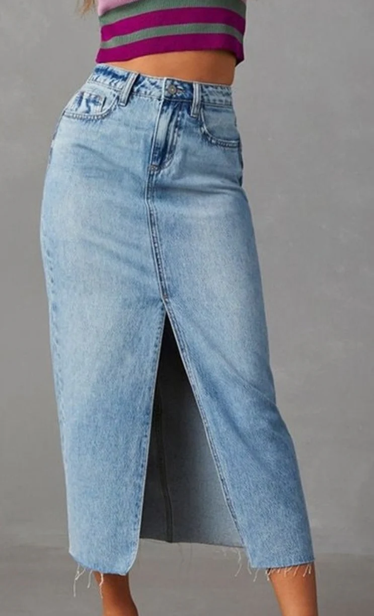 A-line denim mid-length skirt