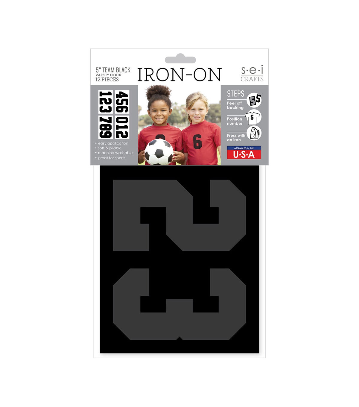 SEI 5 Black Number Iron On Transfer Sheets 12ct