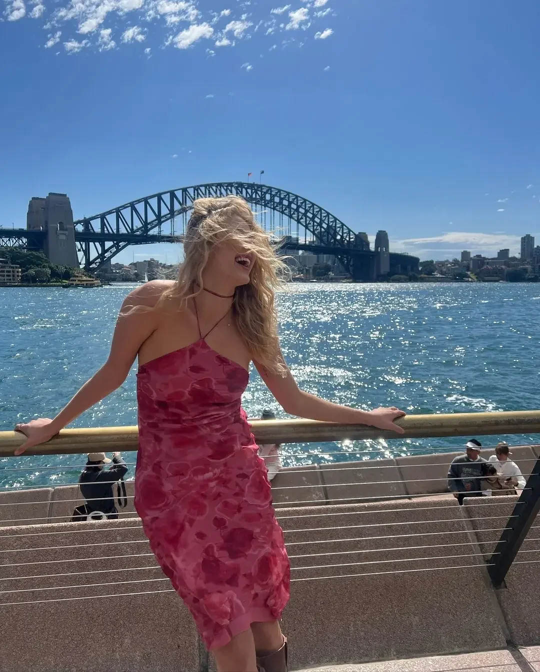 Rose Pink Print Halter Midi Dress