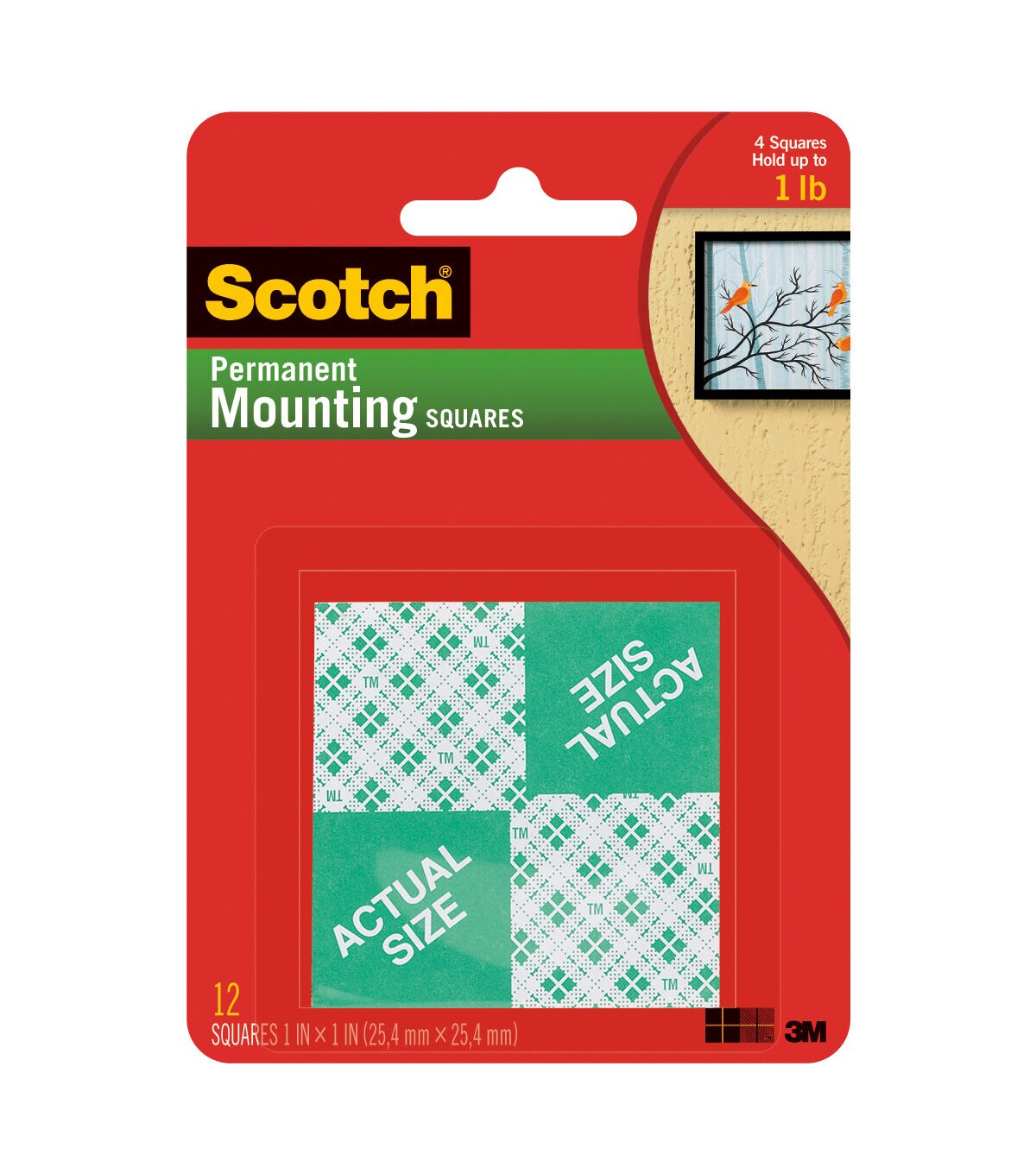 Scotch 1 Heavy Duty Permanent Mounting Squares 12ct