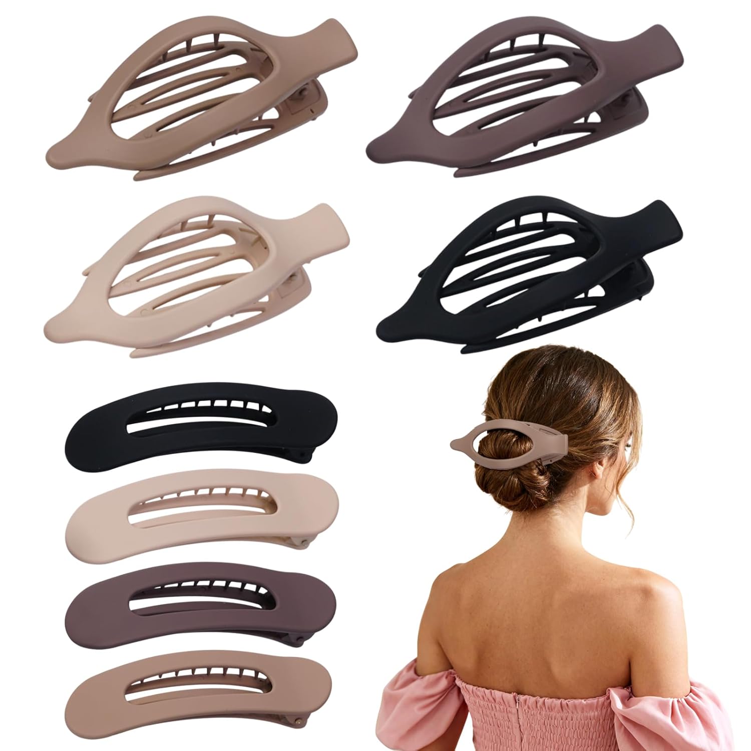 8 Pack Flat Hair Clips for Women,Matte No Crease Flat Claw Clips, Large Strong Hold Barrettes for Thick & Thin Hair, French Duckbill Styling Accessories