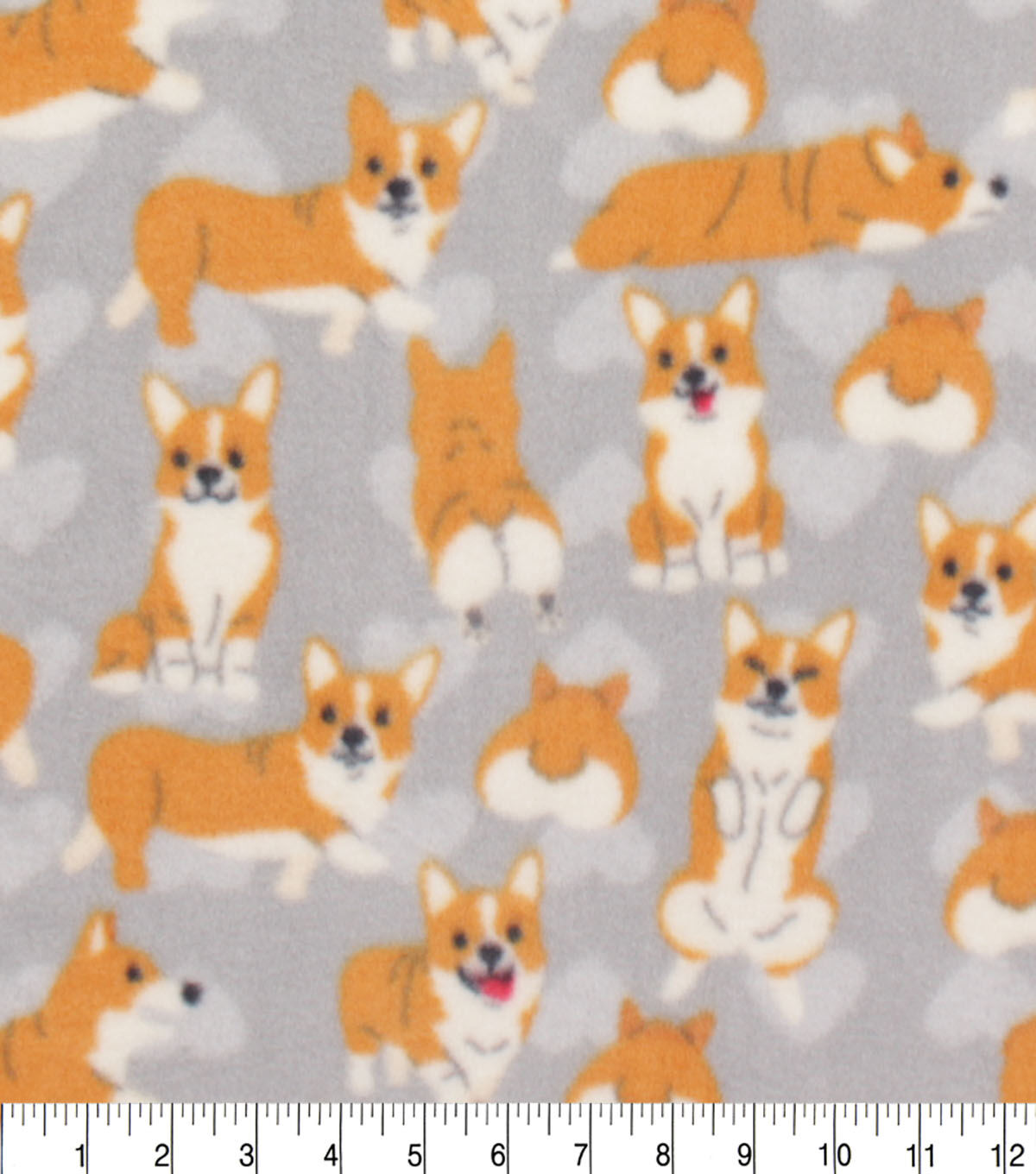 Corgis on Gray Anti Pill Fleece Fabric