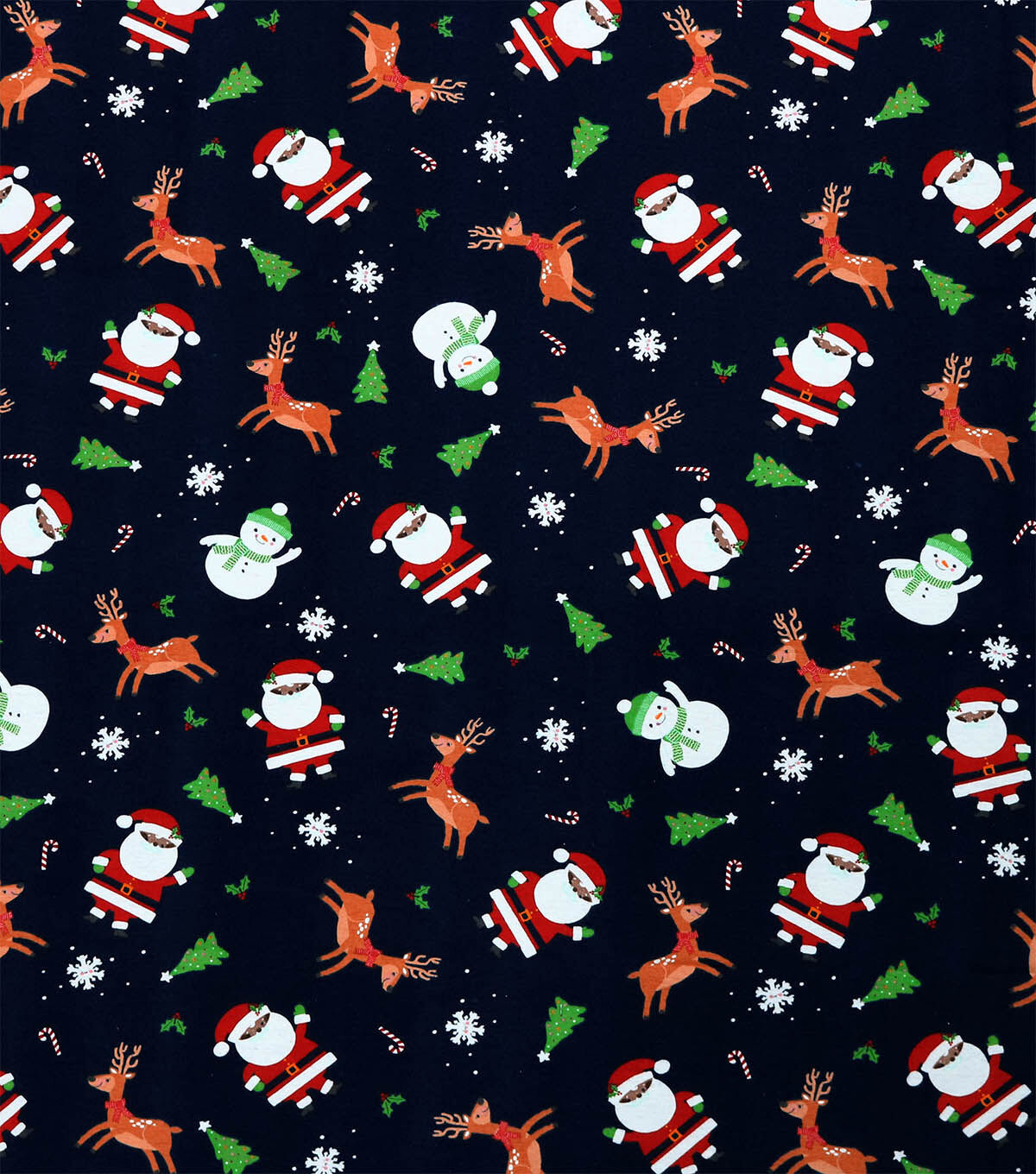 Snowmen & Santa on Black Super Snuggle Christmas Flannel Fabric by POP!