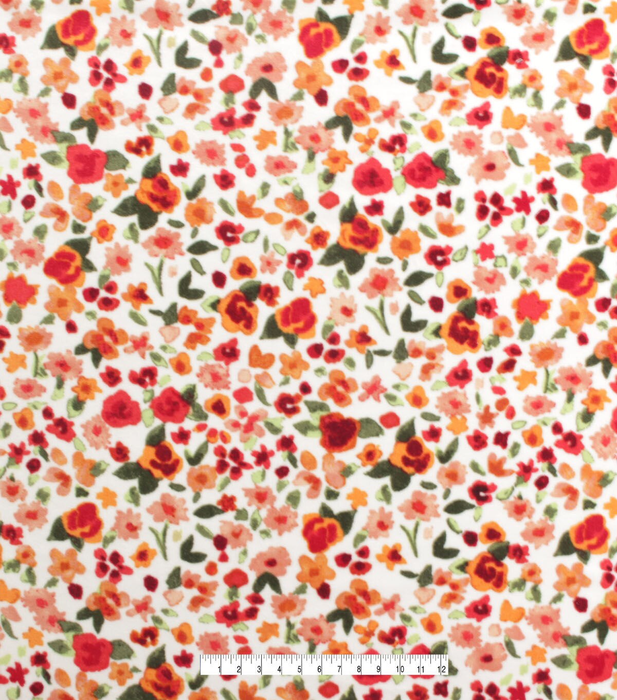 Orange & Red Watercolor Floral Anti Pill Fleece Fabric