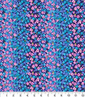 Fabric Traditions Teal Floral Striped Cotton Fabric by Keepsake Calico