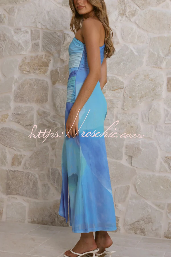 Unique Printed One-Shoulder Cutout Fitted Lace-Up Maxi Dress
