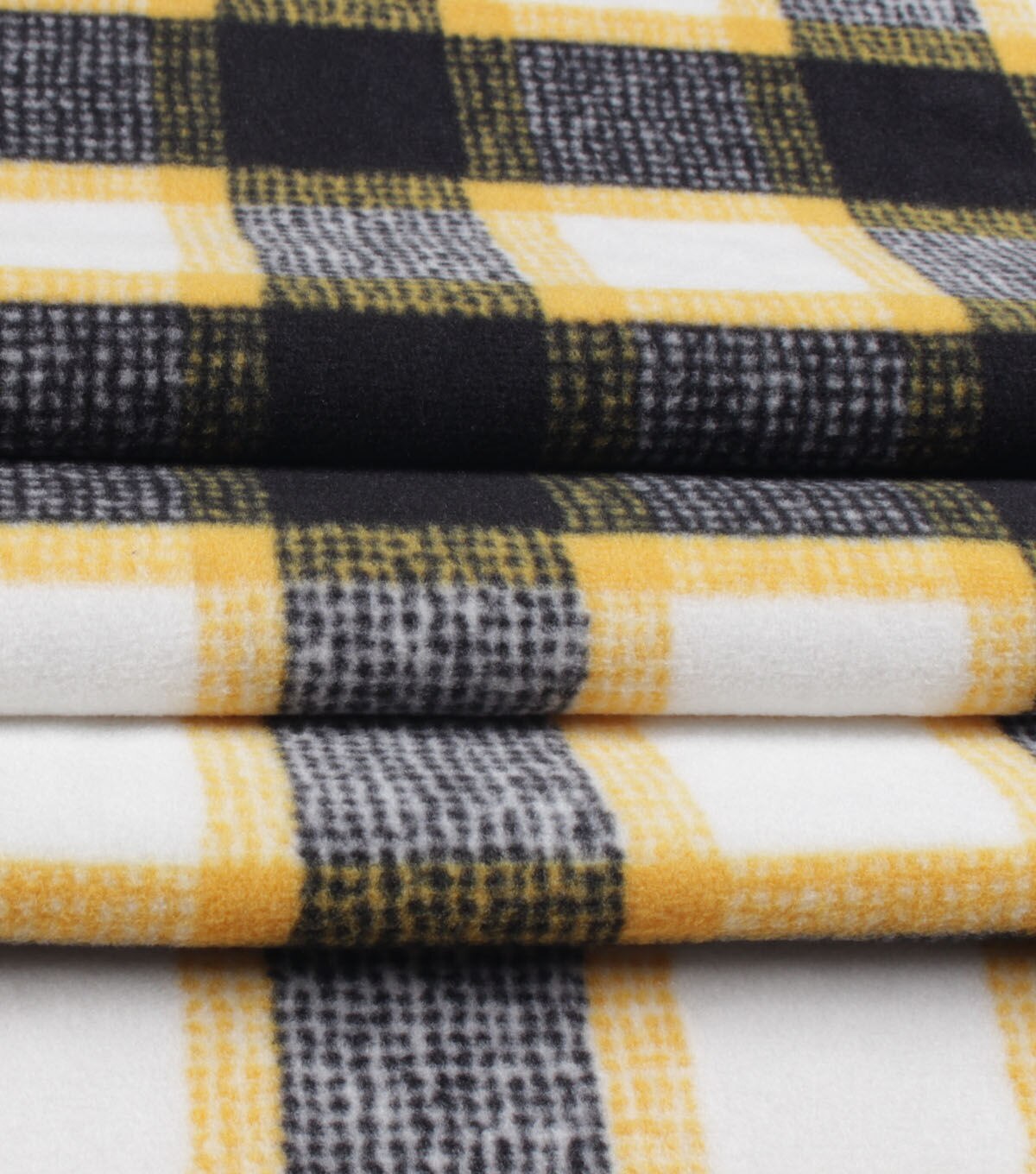 Yellow & Black Textured Plaid Anti Pill Fleece Fabric