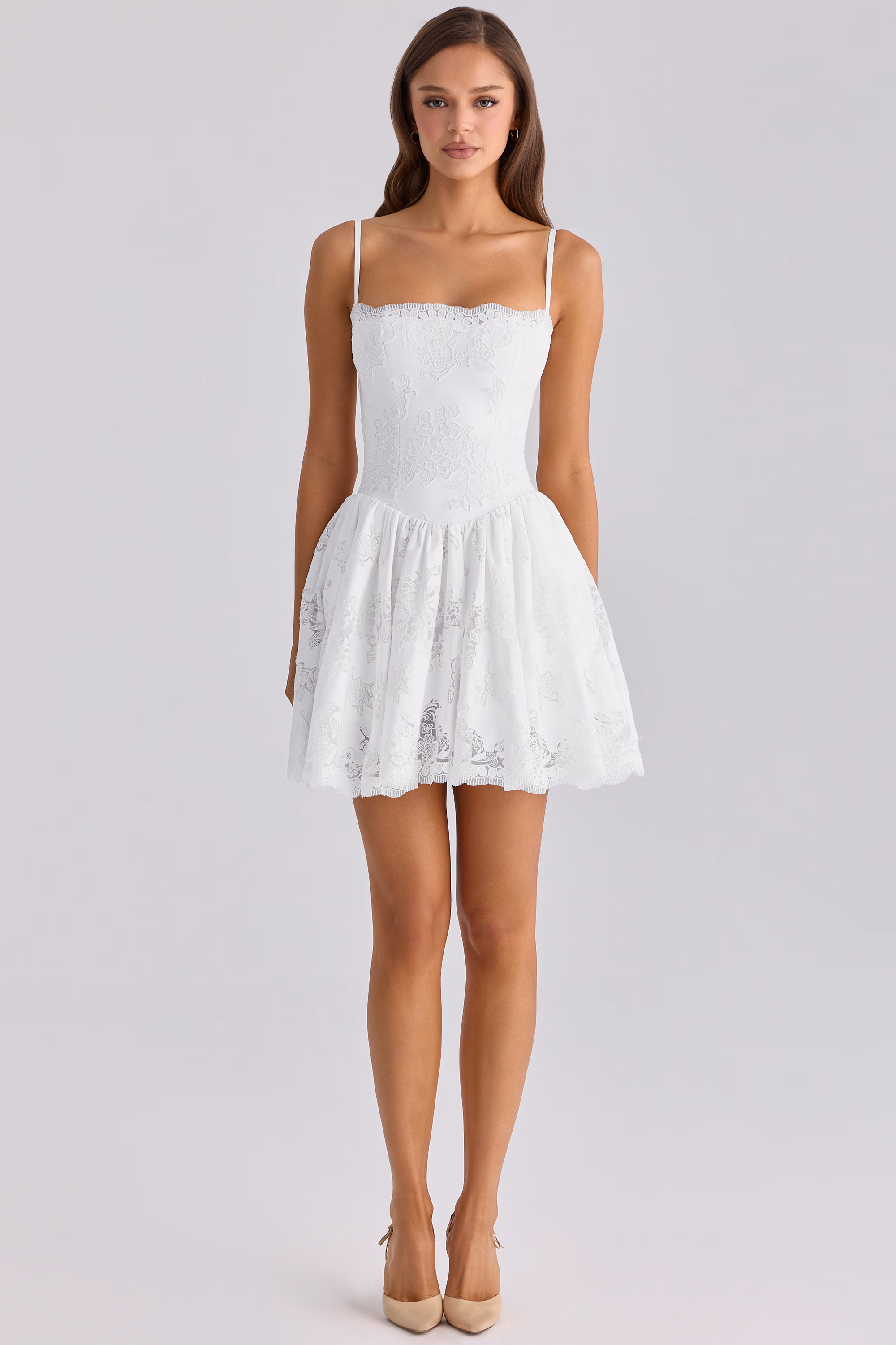 white custom lace + cotton broderie anglaise mini dress