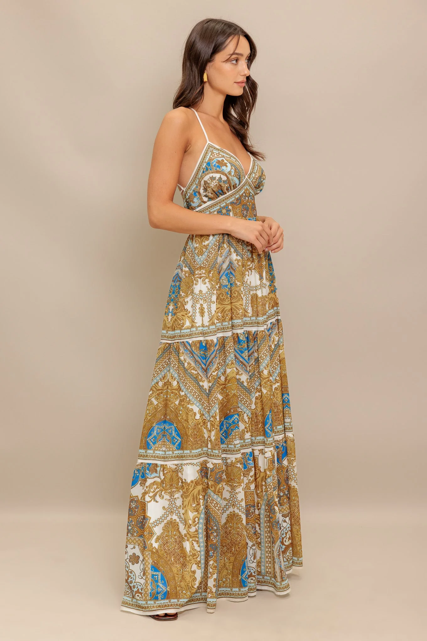 GOLDEN PALAZZO WOVEN MAXI DRESS