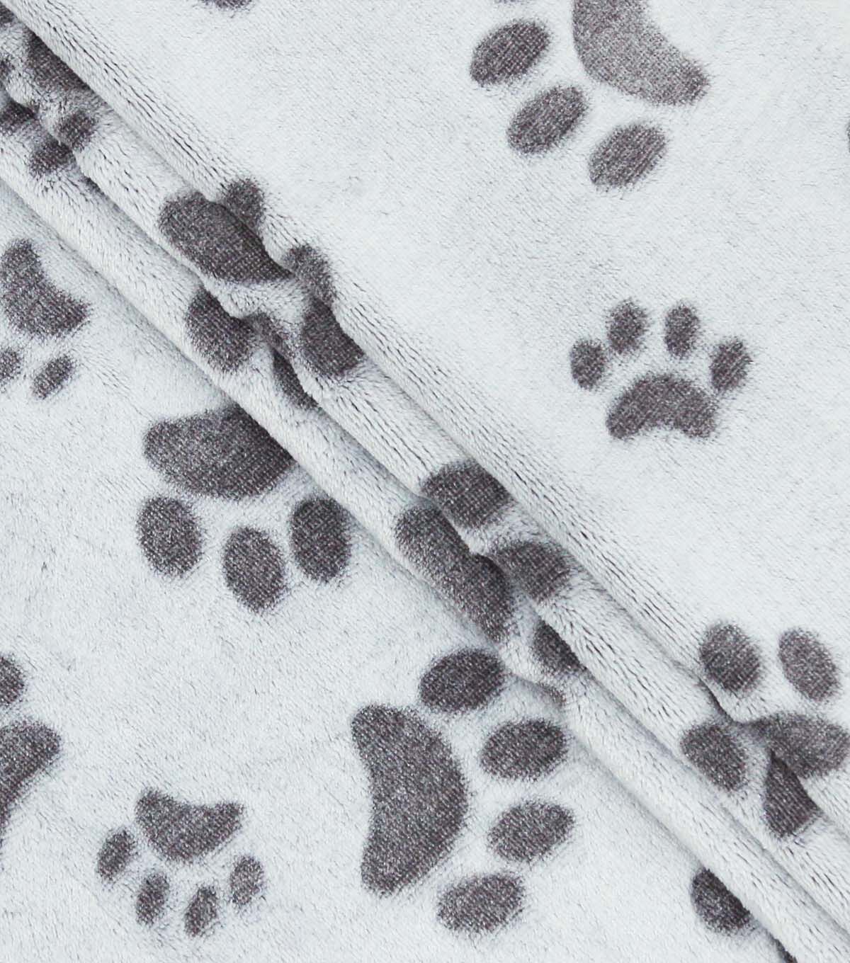 Gray Embossed Paw Prints Sew Lush Fleece Fabric