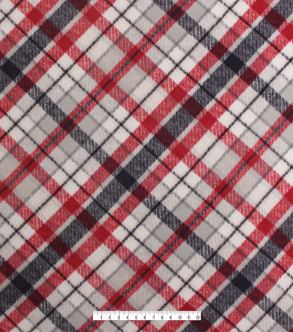 Red & Gray Bias Plaid Anti Pill Fleece Fabric