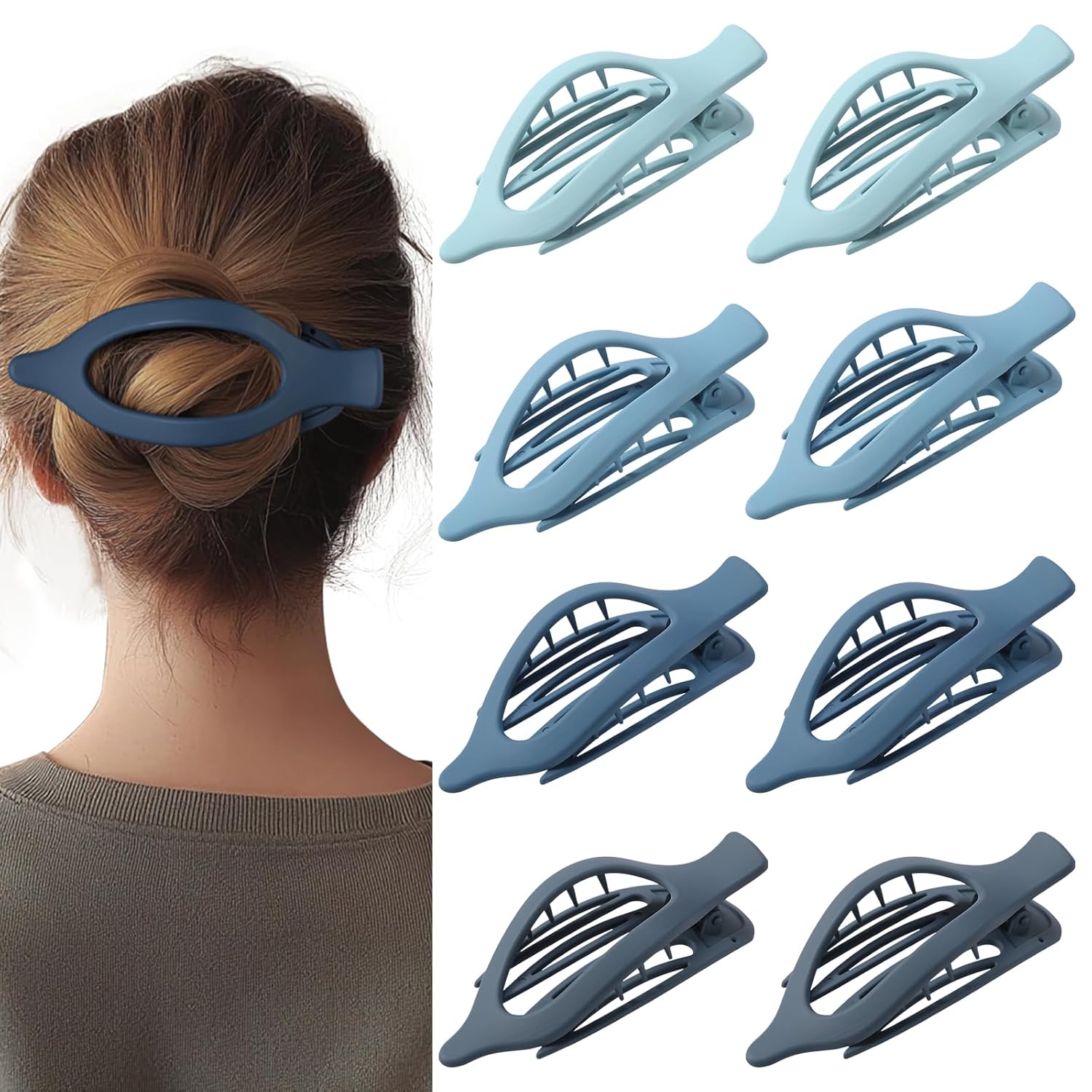 8 Pack Flat Hair Clips for Women,Matte No Crease Flat Claw Clips, Large Strong Hold Barrettes for Thick & Thin Hair, French Duckbill Styling Accessories