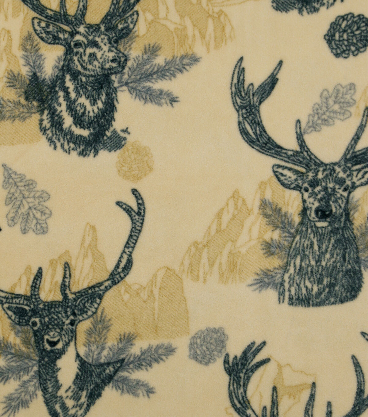 Deer & Mountains on Gold Anti Pill Fleece Fabric