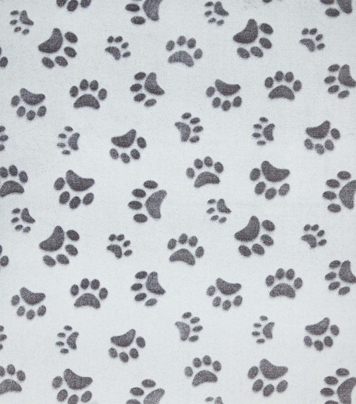 Gray Embossed Paw Prints Sew Lush Fleece Fabric