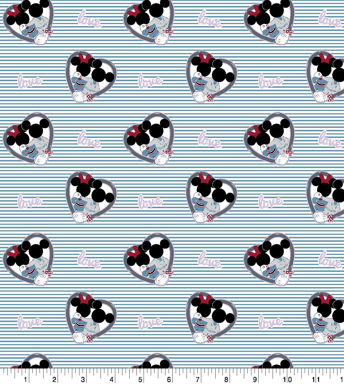 Mickey Minnie Stripe Heart Flannel Fabric