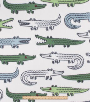 White & Green Hungry Alligators Blizzard Fleece Fabric