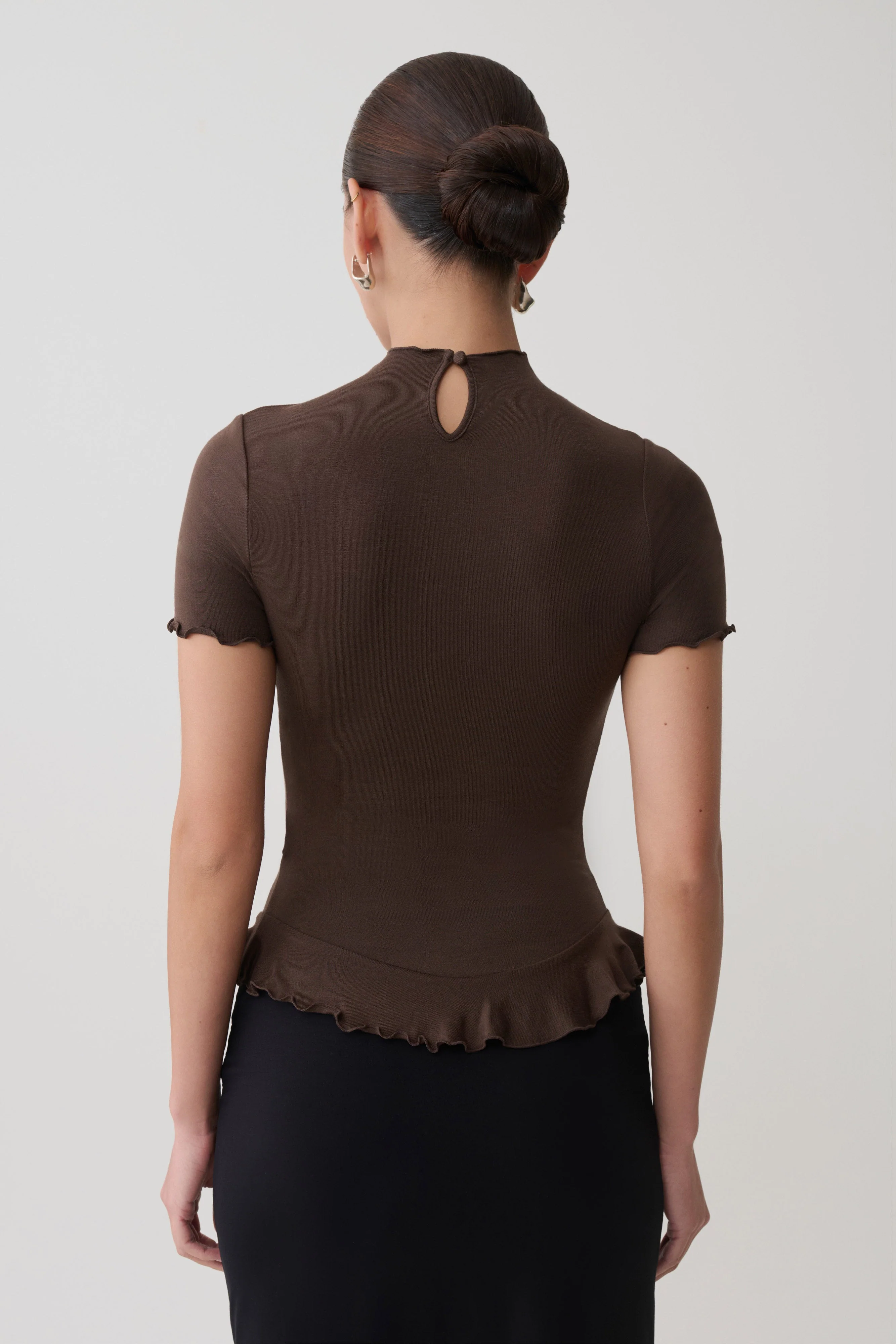 Nira Short Sleeve Ruffle Top - Dark Chocolate