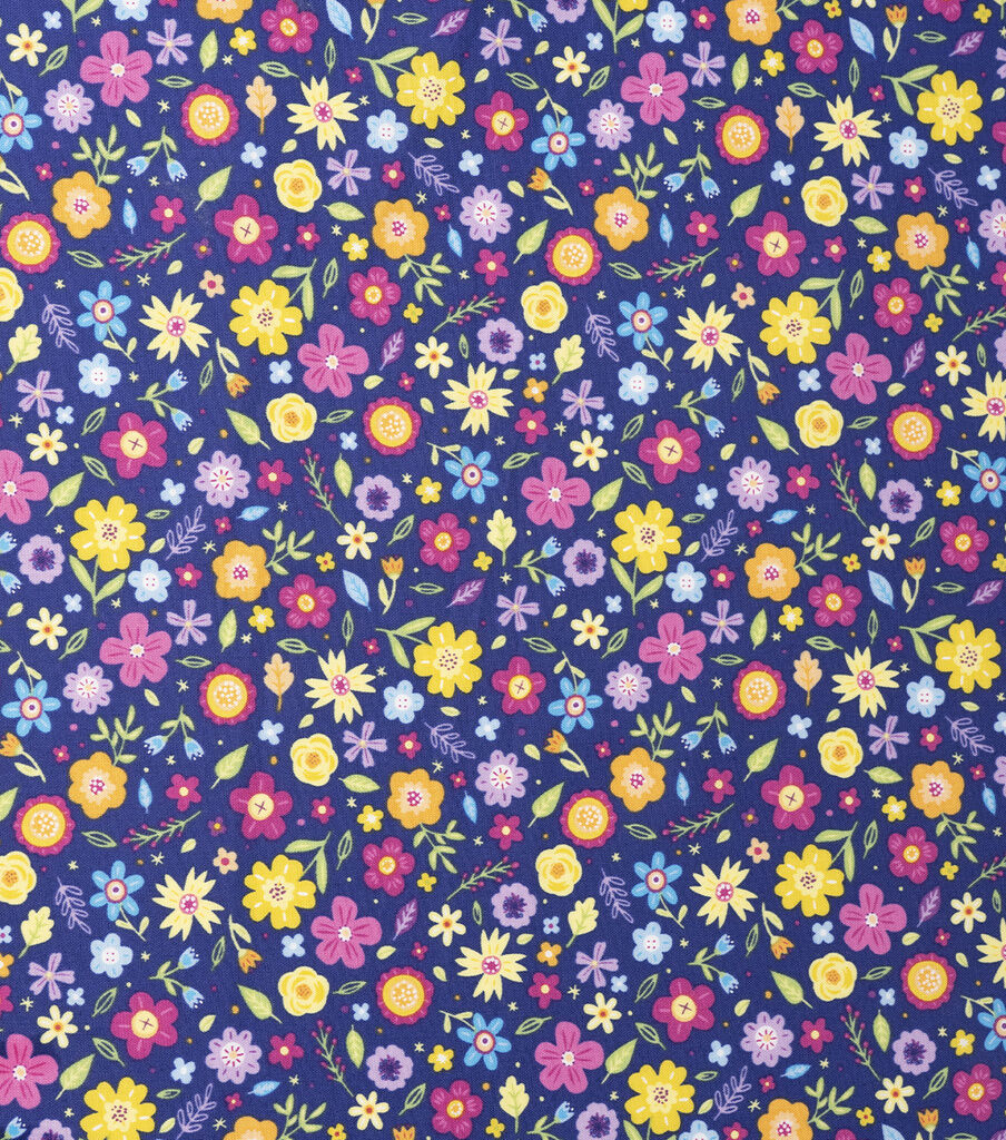 Bright Floral on Blue Cotton Fabric by Keepsake Calico