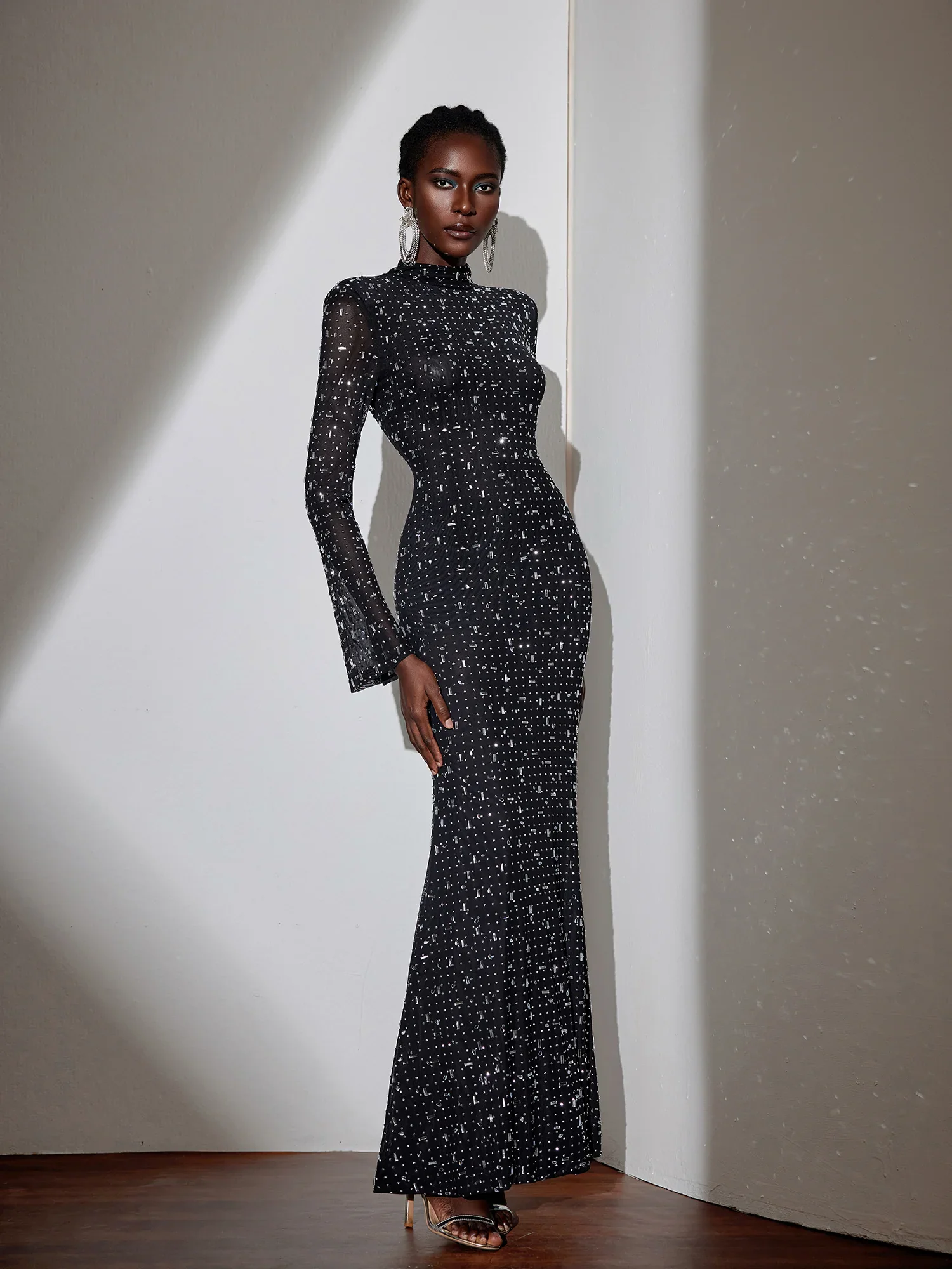 Black Evening Dress with Diamond Embellishments