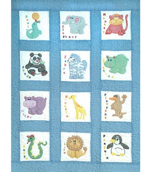 Jack Dempsey Needle Art 9 Zoo Animals Stamped Nursery Quilt Blocks 12ct