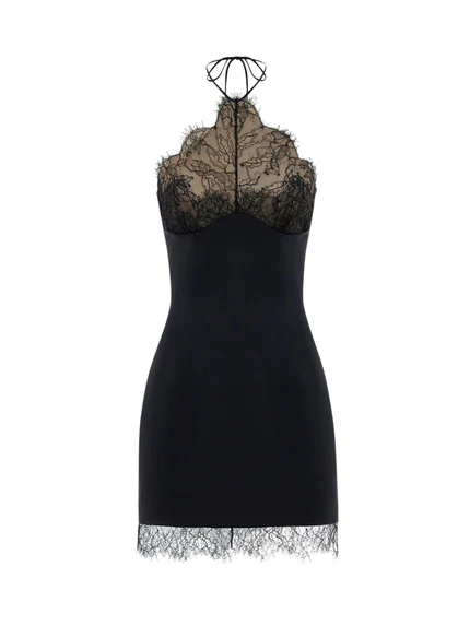 Subductix Halterneck Lace Mini Dress In Black