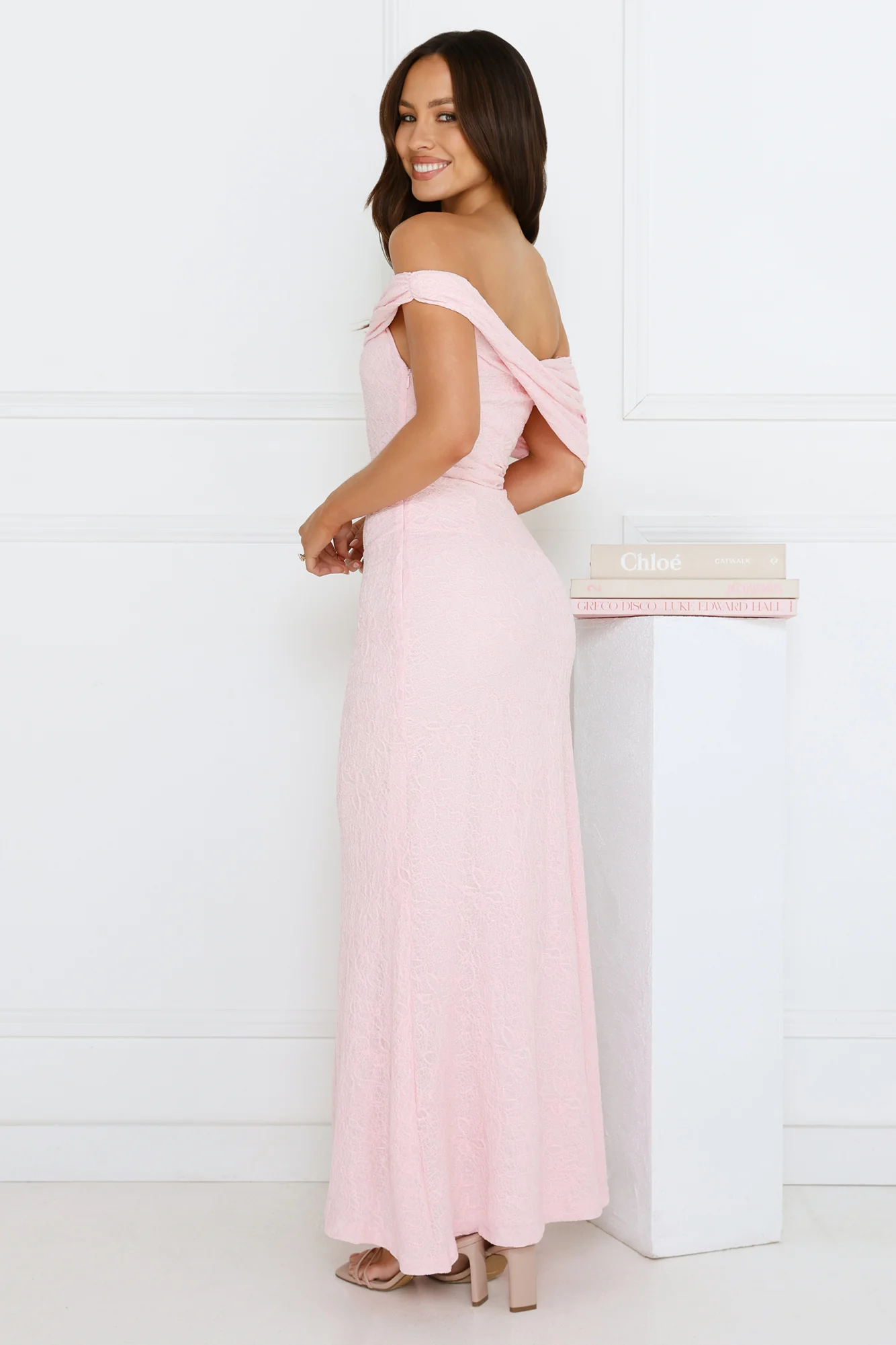 Slay the Night Off Shoulder Maxi Dress Pink