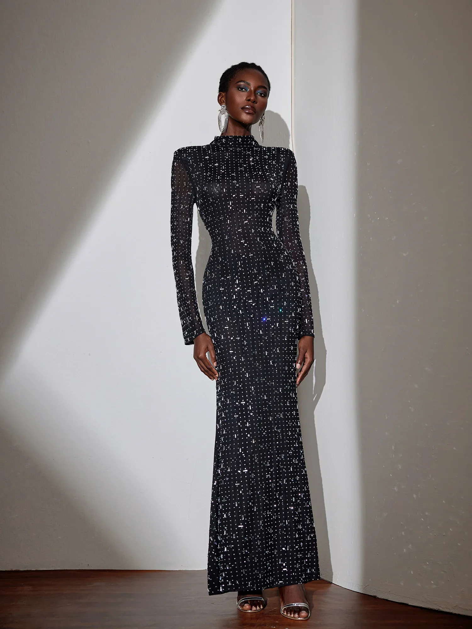 Black Evening Dress with Diamond Embellishments
