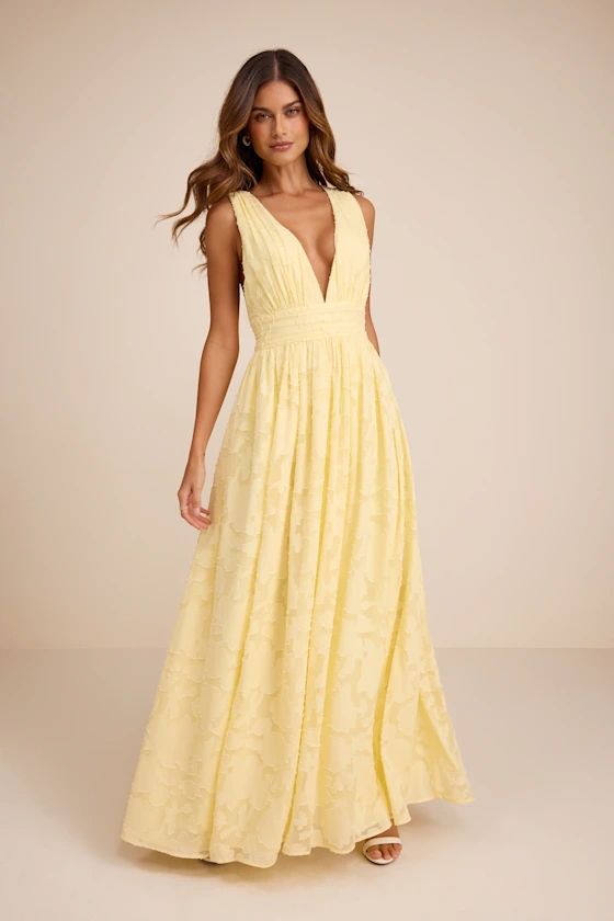 Sweet Sophistication Light Yellow Burnout Floral Maxi Dress